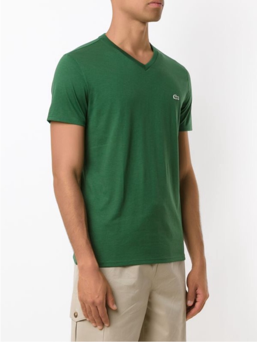 Lacoste Green V-Neck Short Sleeve Tee with Embroidered Logo